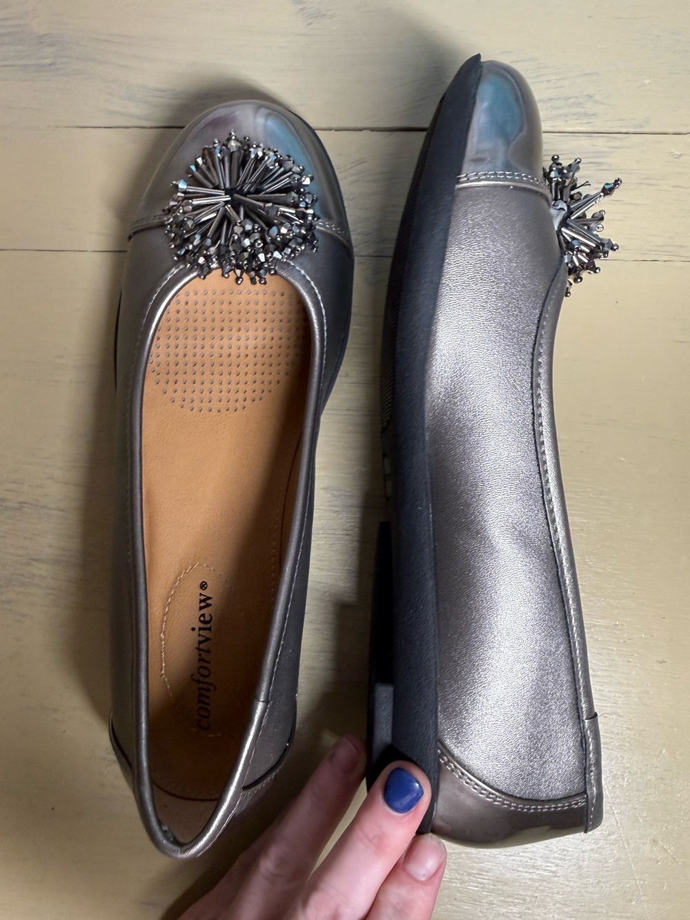 Comfortview Janis Metallic Gunmetal Embellished Ballet Flats